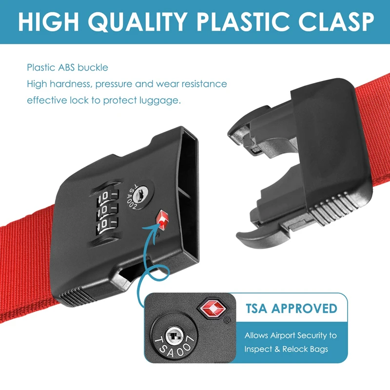 Travel Durable PP TSA Combination Lock Suitcase Strap Bright Color Adjustable ABS Buckle Password Strap For Protect Your Luggage