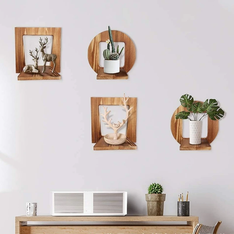 Rustic Simple Indoor Hanging Plant Shelves Flower Pot Wall Shelf Rack Wooden Floating Shelves For Wall Decor