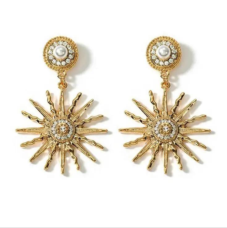 2020 Bohemia Sunflower Design Pearl Diamond Stud Cheapest  Earrings