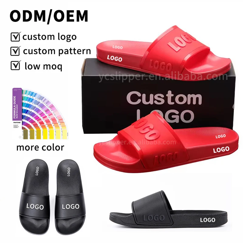 High Quality Custom 3d soft rubber sides men customize LOGO red sliders slippers kids football slippers branded