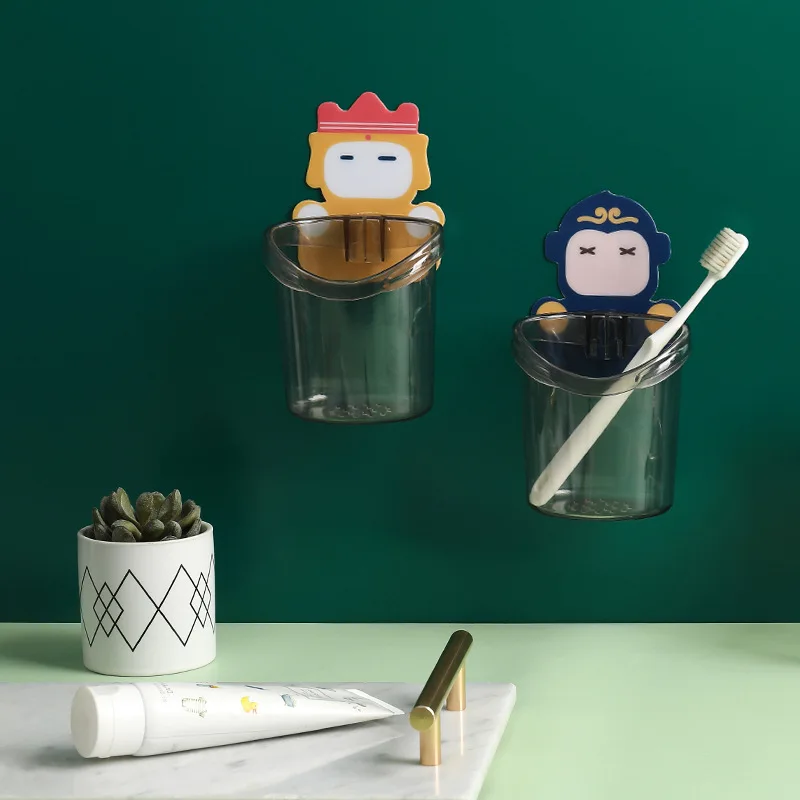 Punch-free rack wall-mounted cartoon toothbrush cup can be drained storage cup bathroom toothbrush toothpaste storage rack