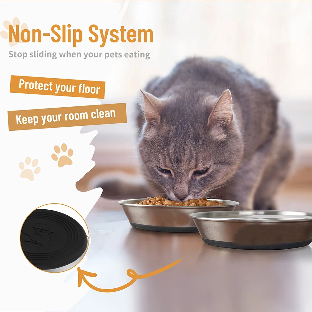 Whisker Fatigue Shallow Non-Slip Cat Dishes Plates for Small Dog Puppies Cat Bowls Stainless Steel Cat Bowls for Food and Water