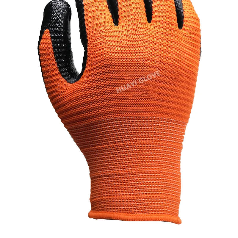yellow Polyester Liner Liquid-resistance Gloves Anti Slip Zebra-print Nitrile Coated Work Gloves