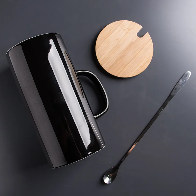 40oz Custom Logo Handmade Ceramic Coffee Mugs White Black Extra Large Size with Bamboo Lid and Spoon