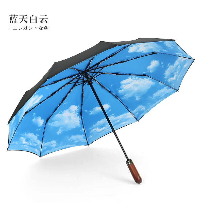 Cooling Mist Stick Umbrella High Quality 23 Inch Black Gift Steel Frame Battery Fabric Button Pattern Blueprint FAN Pcs Plastic