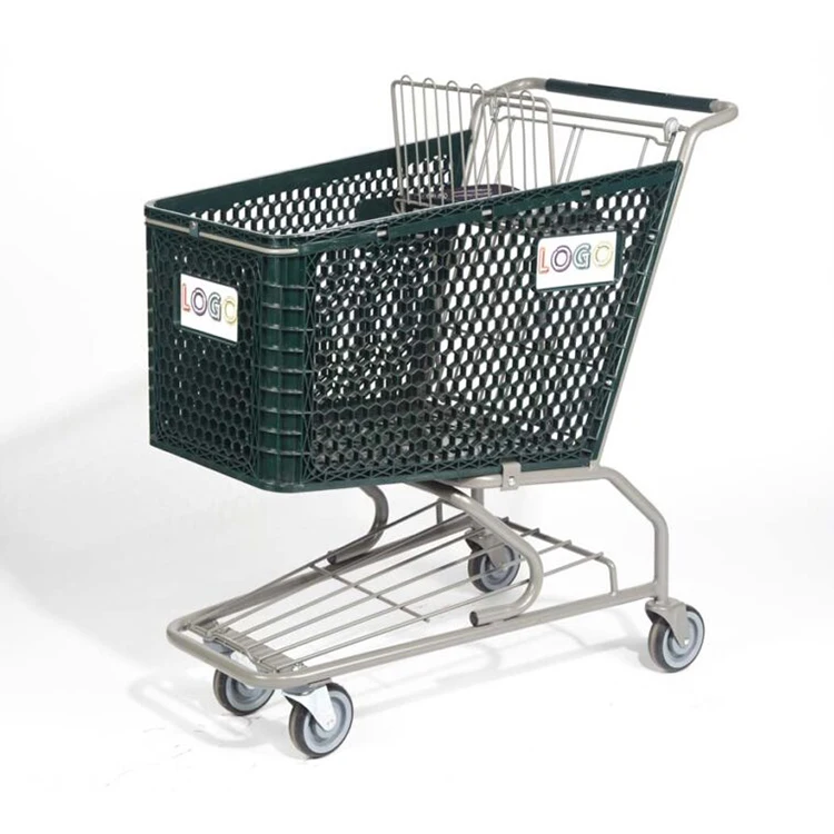Large Size Supermarket Shopping Plastic Green Color Push Cart