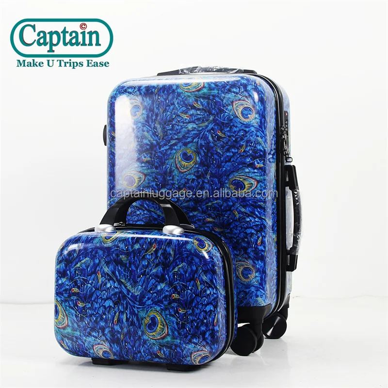 Wholesale Custom Cartoon Luggage Personalized Fashion Full Printing PC Hard Side Trolley Cabin Suitcase With Beauty Case