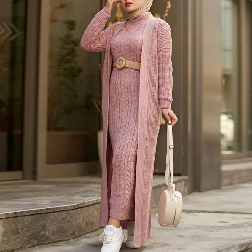 OEM Jersey Cotton Islamic Clothing Modest Kaftan Robe Femme Arab Jilbab Ethnic Clothing Sweater Winter Abaya Women Muslim Dress