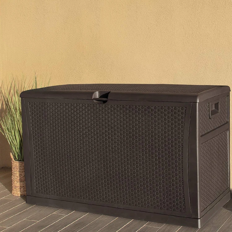 Luxury 120 Gallon Outdoor Deck Box Resin Large Brown Storage Box Backyard Patio Storage Box Other Outdoor Furniture