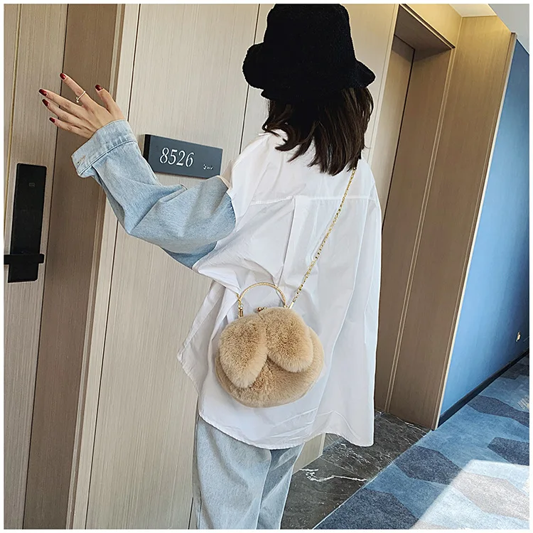 2023 New arrival ladies bags handbag Hot style cute plush hand bags New designs rabbit ears purses handbags for women
