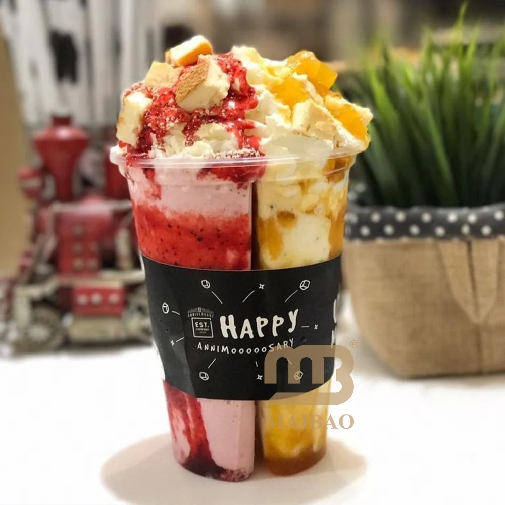 custom eco friendly disposable transparent recyclable Blister bubble boba milk tea coffee pp divider split twins plastic cup