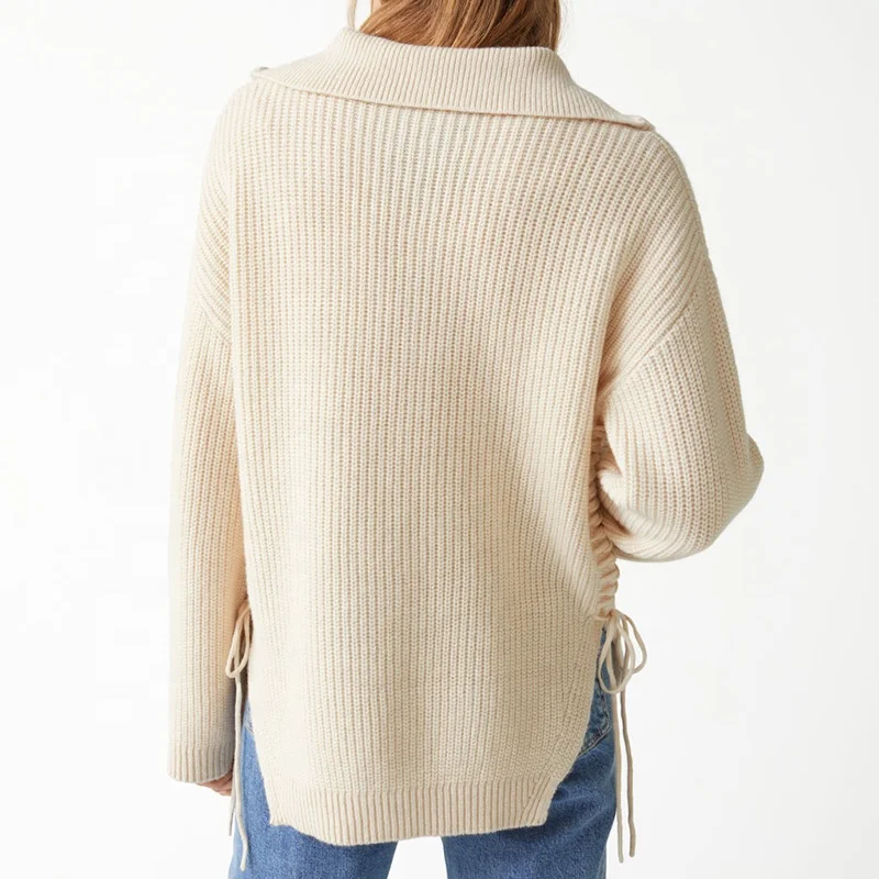 2022 Factory wholesale custom zipper stand collar women knit pullover merino wool sweater