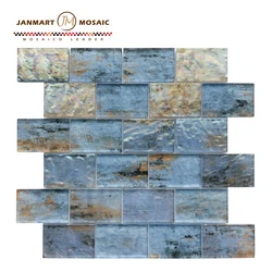 China Glass Mosaic Tile Fashion Thickness Ocean Blue Crystal Glass Floor Mosaic Flooring Around Swimming Pool Tiles For Bathroom