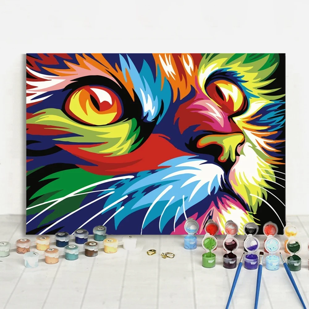 
Abstract Colorful Cat Picture Wall Decor Diy Animal Painting by Number Kits 