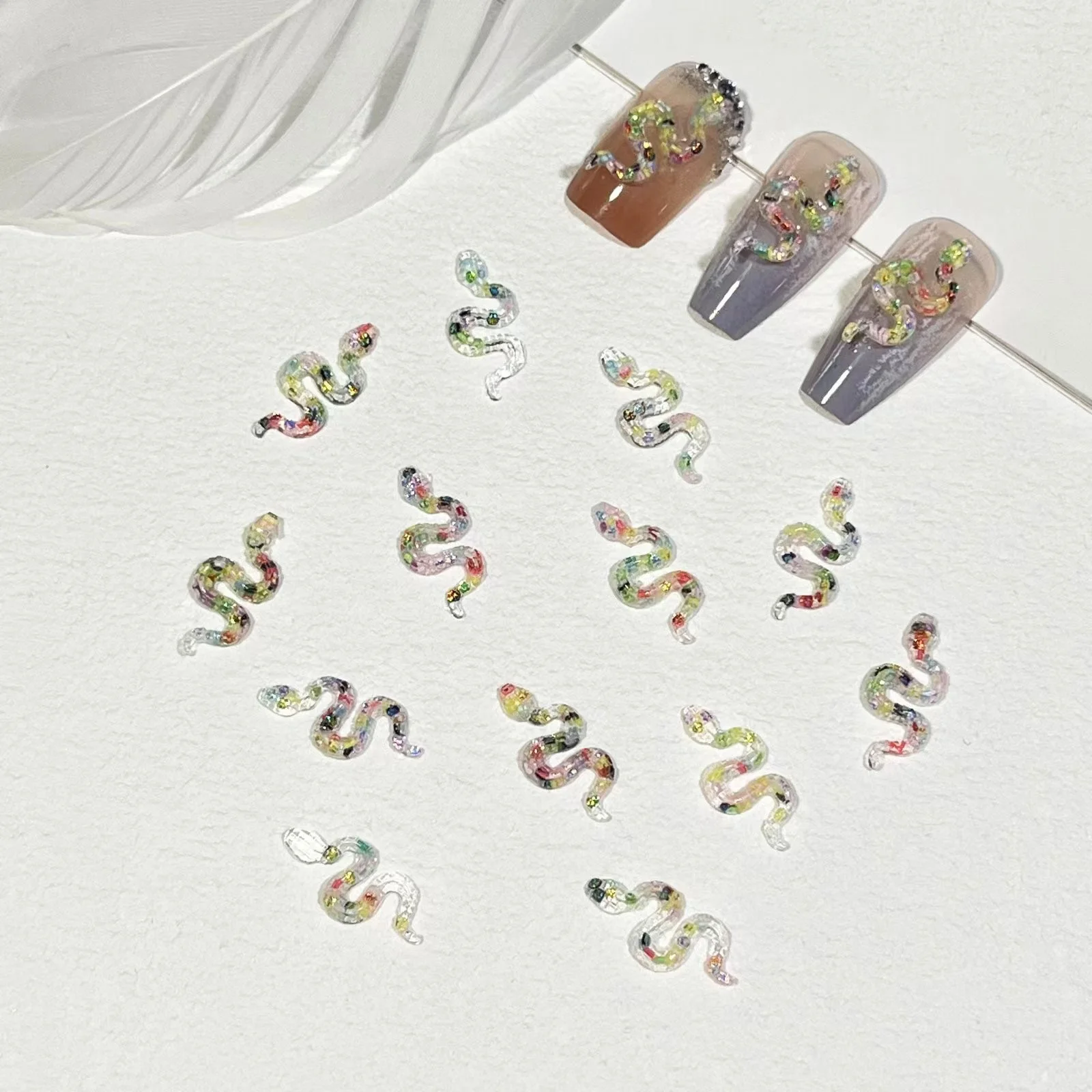 Paso Sico Hot Selling Simulation Halloween Resin Small Colorful Snake Punk Shiny DIY Nail Art Charms for Women Manicure Design