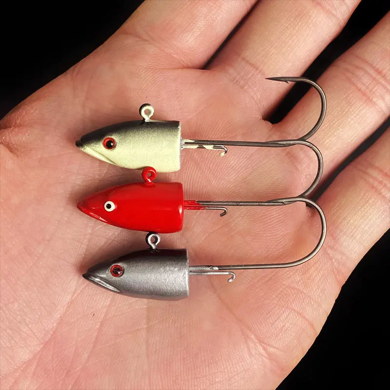 Wholesale fish type lead head hook 14g color road subsoft fish glow-in-the dark fish head hook barb