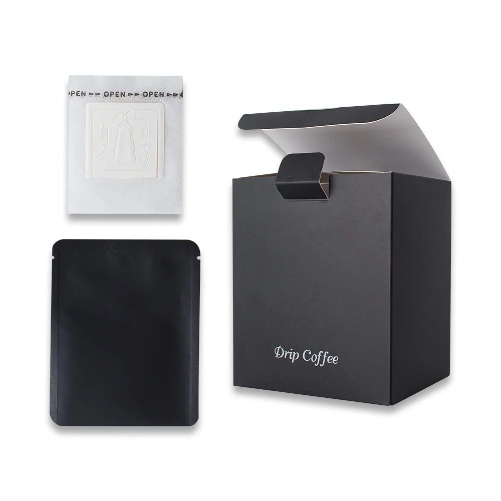 In Stock Black Color Drip Coffee Packaging Sets with Hanging Ear Drip Filter Bag Packaging