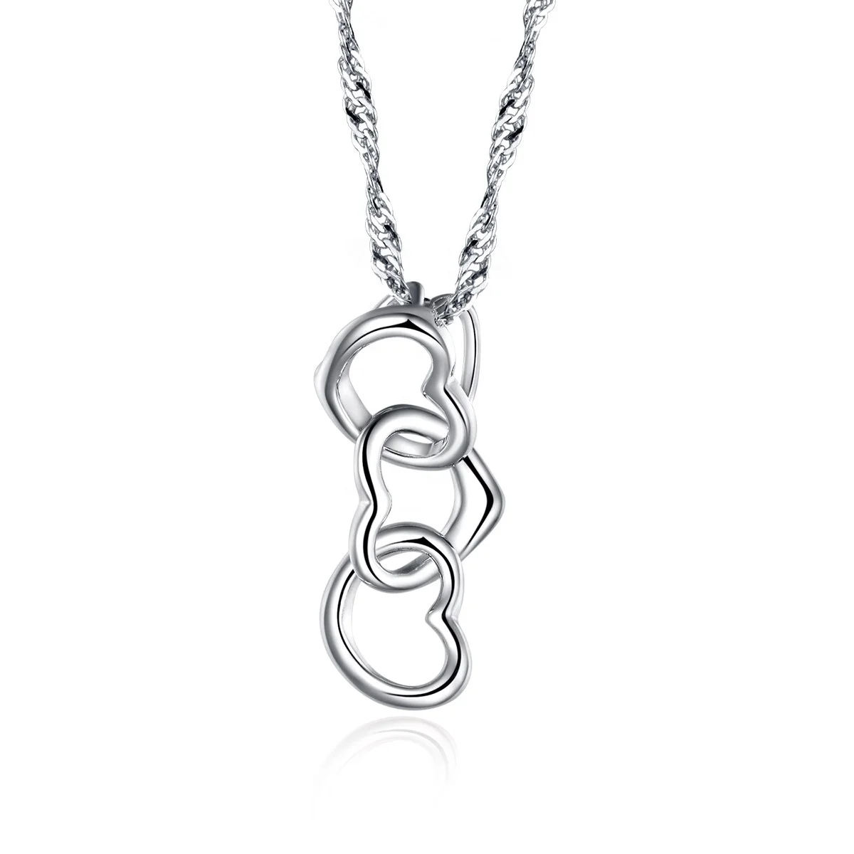 
Solid 925 silver pendant heart shape plated by rhodium three hearts charm necklace pendant nickel free 