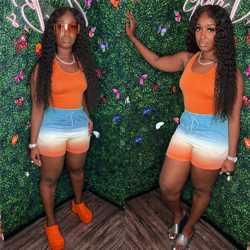 EB-2022051702 2022 Summer Clothes Women Sets Two Piece Night Club Wear Cropped Tank Tops Pants Tie Dye Outfits 2 Piece Set Women