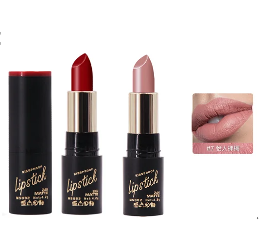 OEM Custom Logo Private Label Wholesale 24 Colors Waterproof Kiss-proof Non-transfer Matte Lipstick Non-Sticky Nude Lipstick