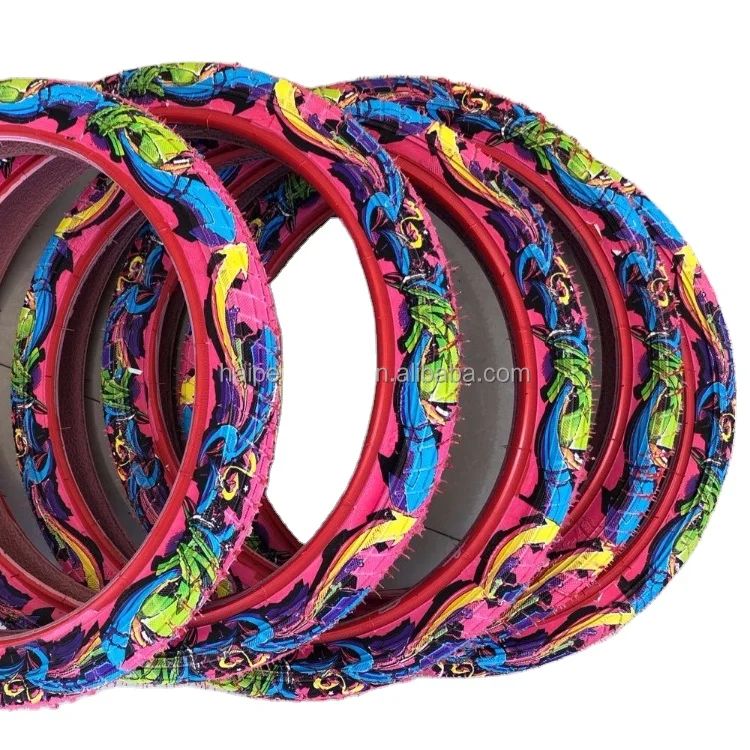 colorful size 12x2.125 14x2.125 16x2.125 18x2.125 20x2.125 bmx kids children bicycle color bike tire with cartoon sticker