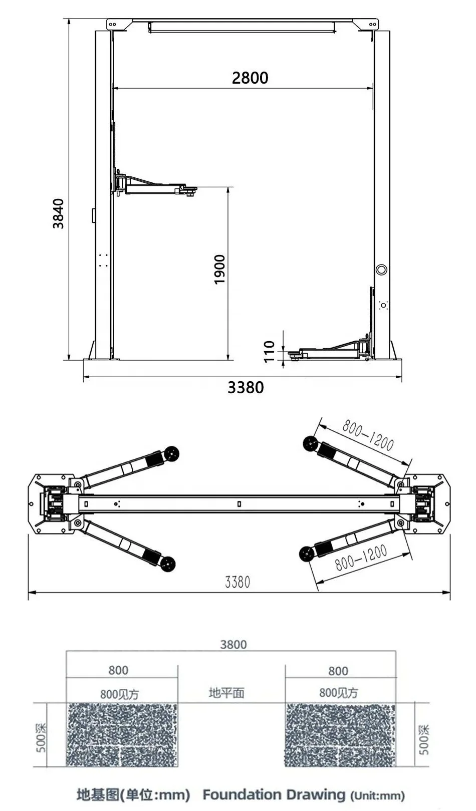 4 ton lifting 2 post car lift  car lifter jack hydraulic car lifter