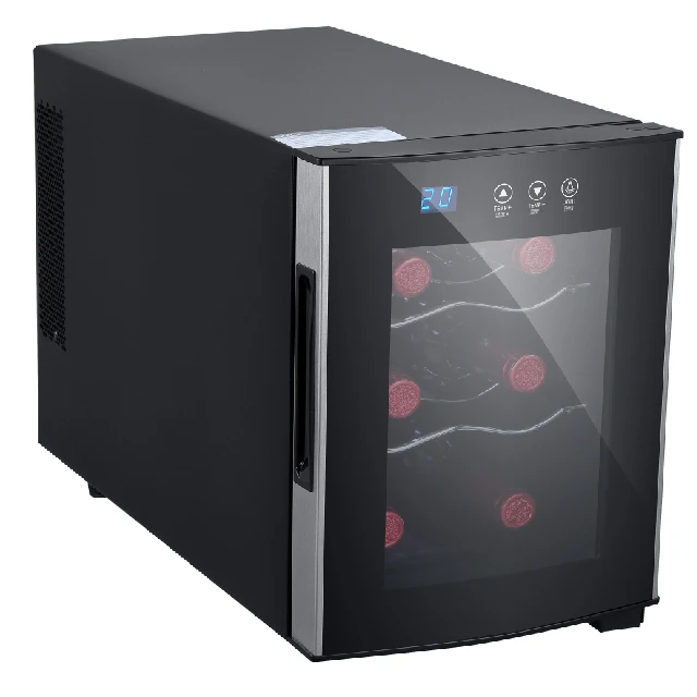 Fuxin:jc-16crlw.thermoelectric холодильная емкость для хранения вина, 6 бутылок/Электронный охладитель вина, стеклянная дверь и черный мини-футляр