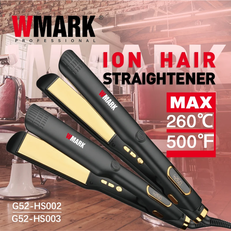 WMARK G52-HS003 RTS High Temperature 260C-500F Dual MCH Heater Titanium Plates Ion Flat Iron Hair Straightener For Salon