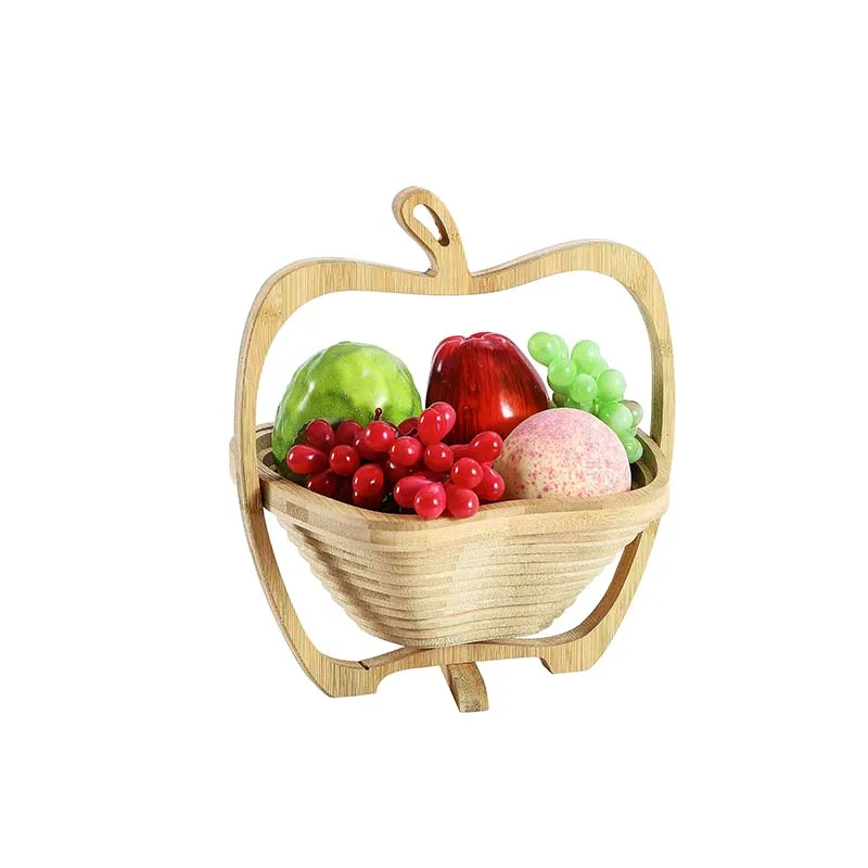 Collapsible Bamboo Fruit Basket Dried Tray Wooden Snack Box Holiday Food Tray Bowl Holder for Kitchen Table