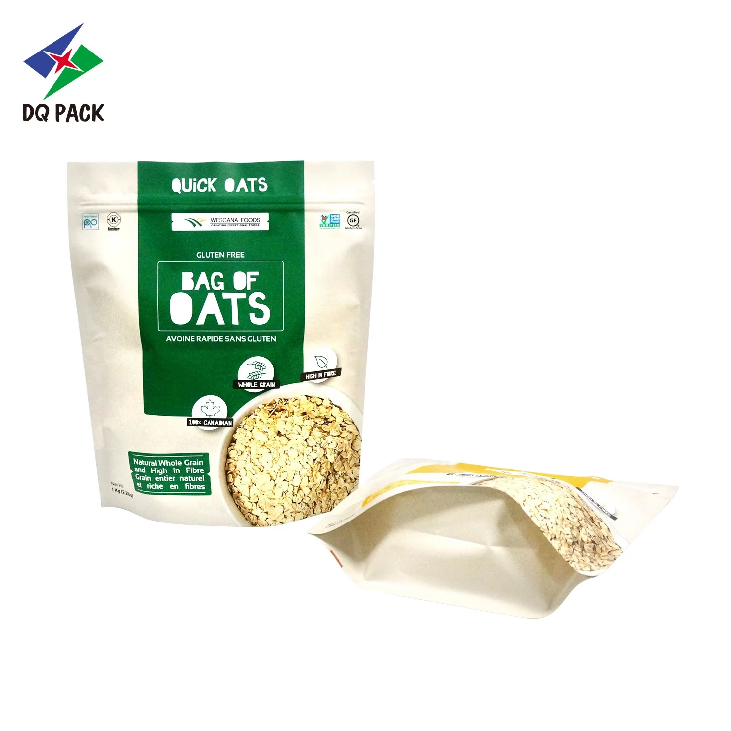 DQ PACK OEM plastic food packaging bag , three sides sealed pouch, stand up pouch with euro hole