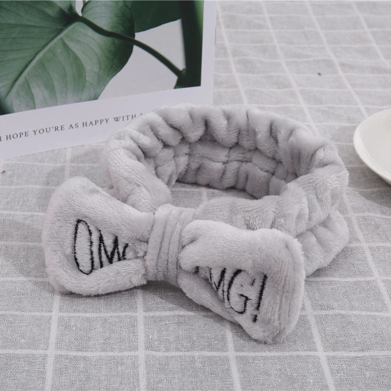 2022 New Arrival Fashion OMG Flannel Headband Women Elasticity Bow Knot Hair Hoop Face Wash Makeup Girls Hairband