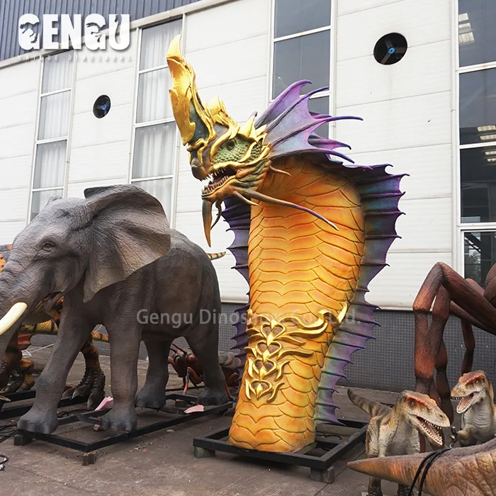 Colorful Dinosaur Giant Animatronic Dinosaur Dragon Head Model For Sale