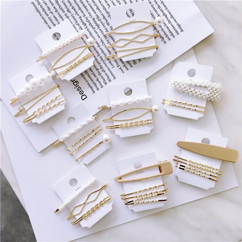 Hot Fashion Princess Girl Hair Bobby Pins Accessories Gold Alloy Metal Pearl Hairpins Kts