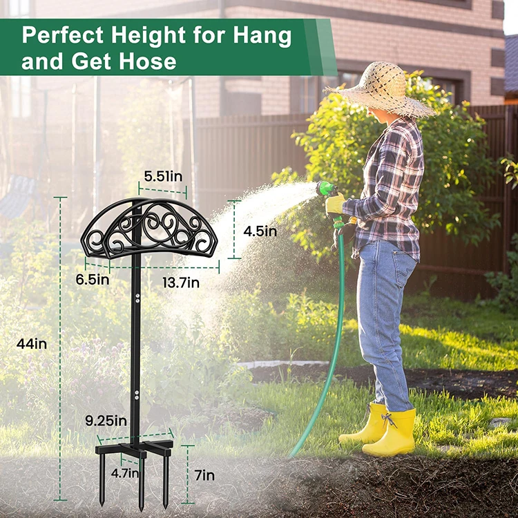JH-Mech Water Hose Holder with 4 Spikes Widely Used Heavy Duty Detachable Freestanding Garden Hose Holder