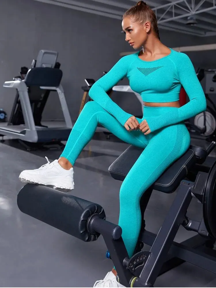 Seamless Ladies Solid Color Fitness Wear High Waist Legging Sportswear Sport Outfit Workout Clothes for Women Gym Yoga sets