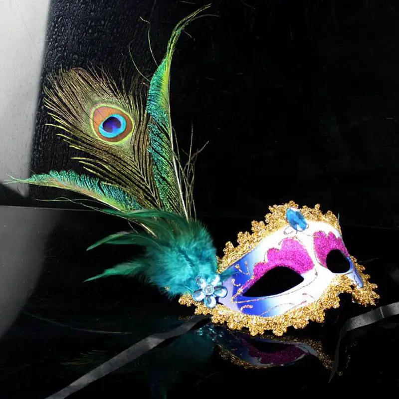 Woman Masquerade Masks Luxury Peacock Feathers Half Face Mask Party Cosplay Costume Halloween Venetian Mask