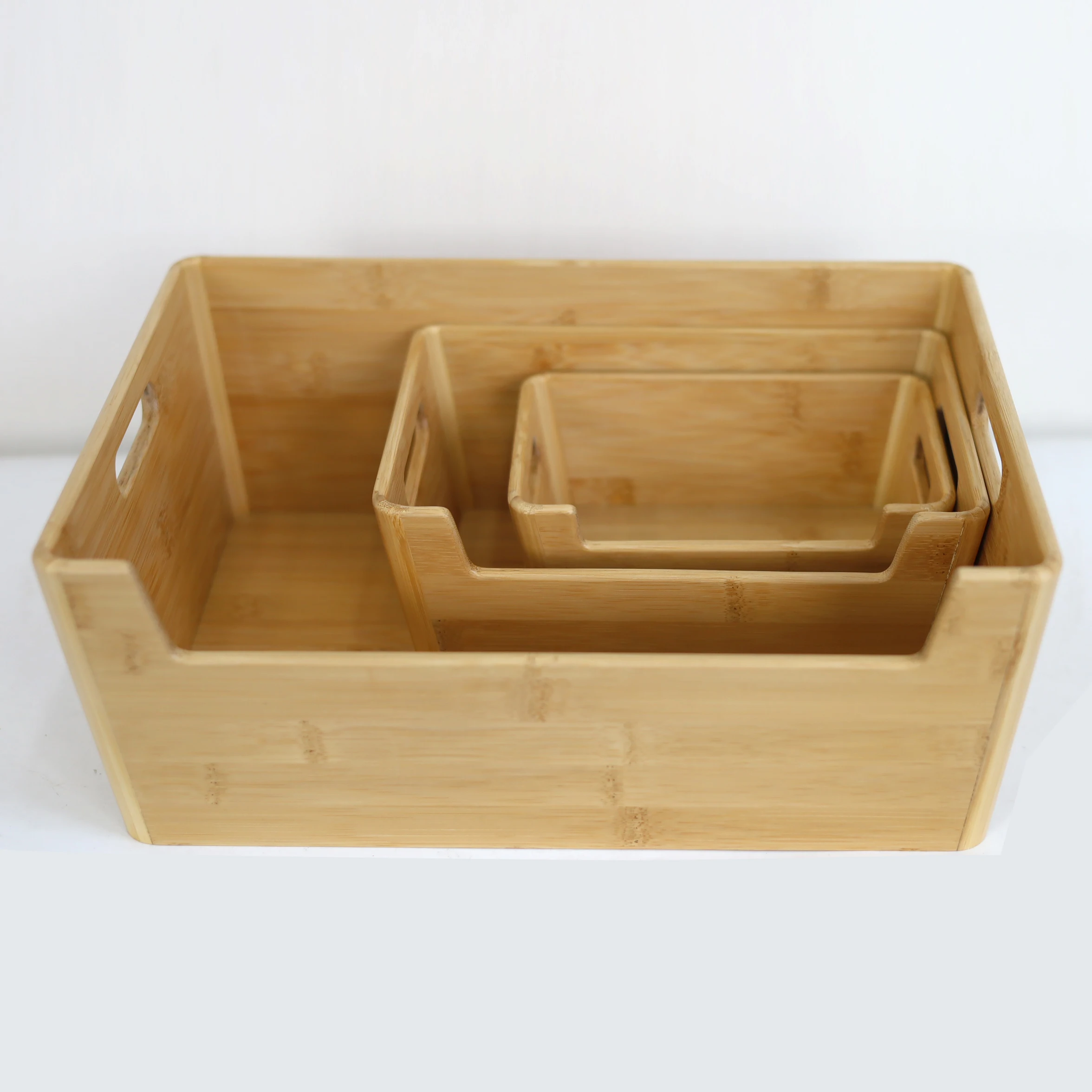 Office Home Kitchen Custom Multifunction Desk Sundries Organizer Bin & Boxes | Bamboo Wooden Desktop Storage Basket with Handle