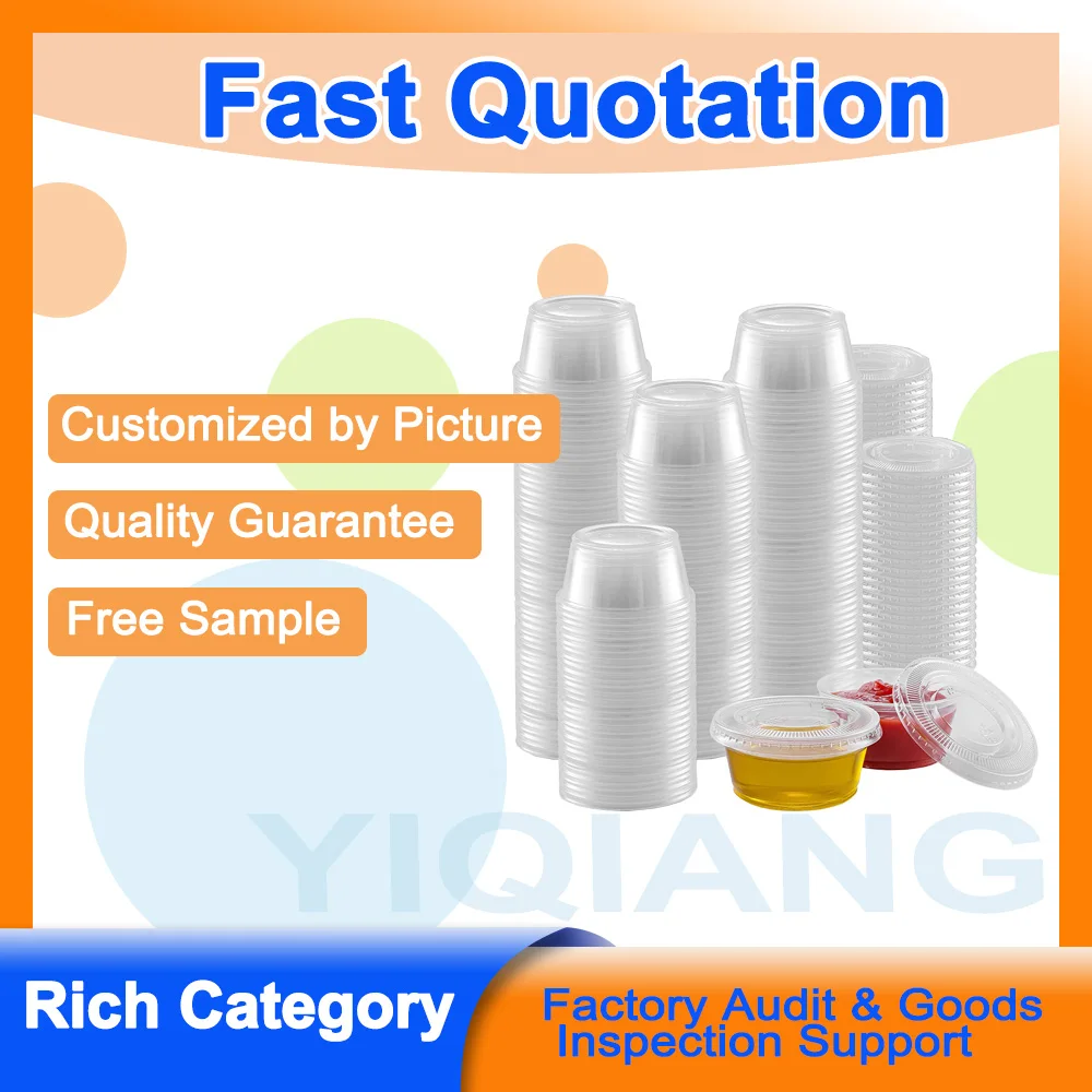 Hot Sale Disposable Restaurant Small Plastic Food Container Souffle Portion Container Sauce Cup With Hinged Lid