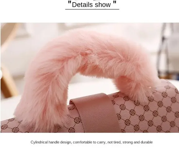 New 2024 Summer Handbags For Women Printing Pattern Outdoors PU Leather Plush Pink Gifty Hand Bags For Girls