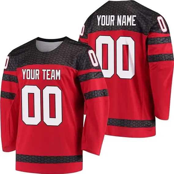 Custom Polyester Mesh Embroidered Jersey Hockey Ice Hockey Uniform , Custom Sublimation Ice Hockey Jersey