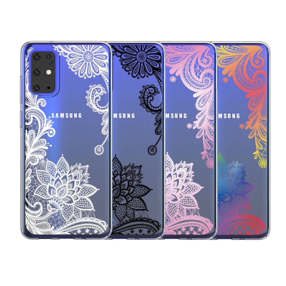 
Прозрачный чехол из ТПУ для мобильного телефона Samsung Galaxy S21 PLUS с кружевными сердечками 