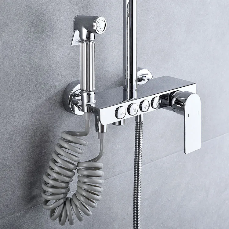 wall mounted 4 functions button control shower set with rainfall head single handle bathroom shower with Sprayer