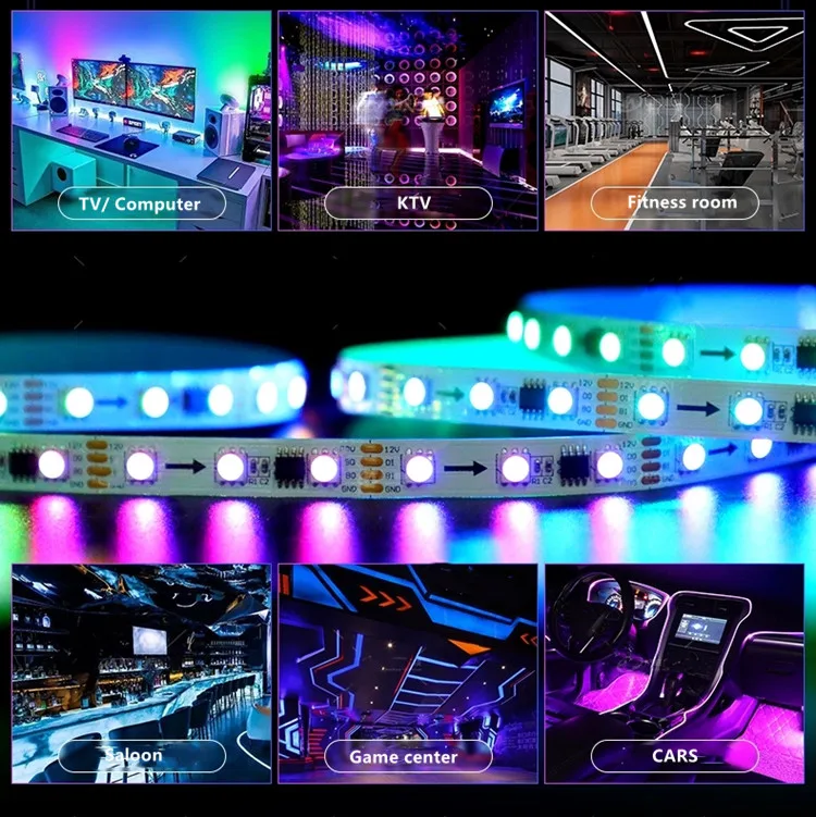 smart lighting strip 24v rgb strip kit led 5050 rgb set waterproof rgbic led strip lights for living room