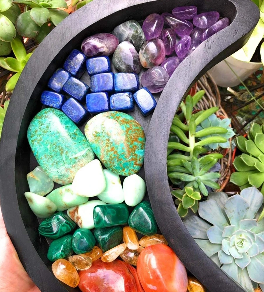 Creative crescent shaped wooden tray Crystal Tray Display Lovely decorative storage box for Moon Stones Essential Oils for home