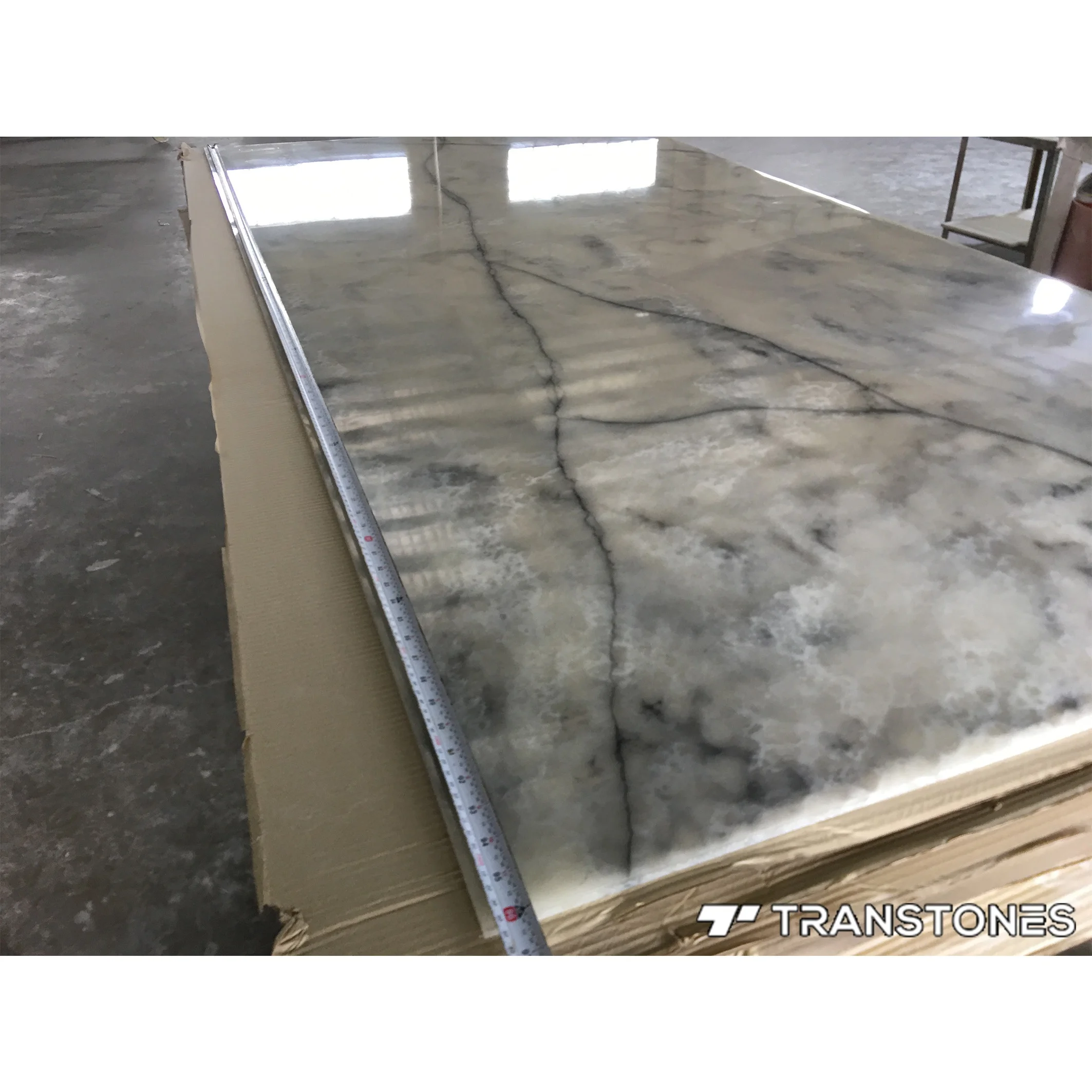 Grey Artificial Marble Wall Cladding Stone Backlit Thin Ceiling Tiles Glossy Alabaster Resin Panel For Onyx Bar & Countertop