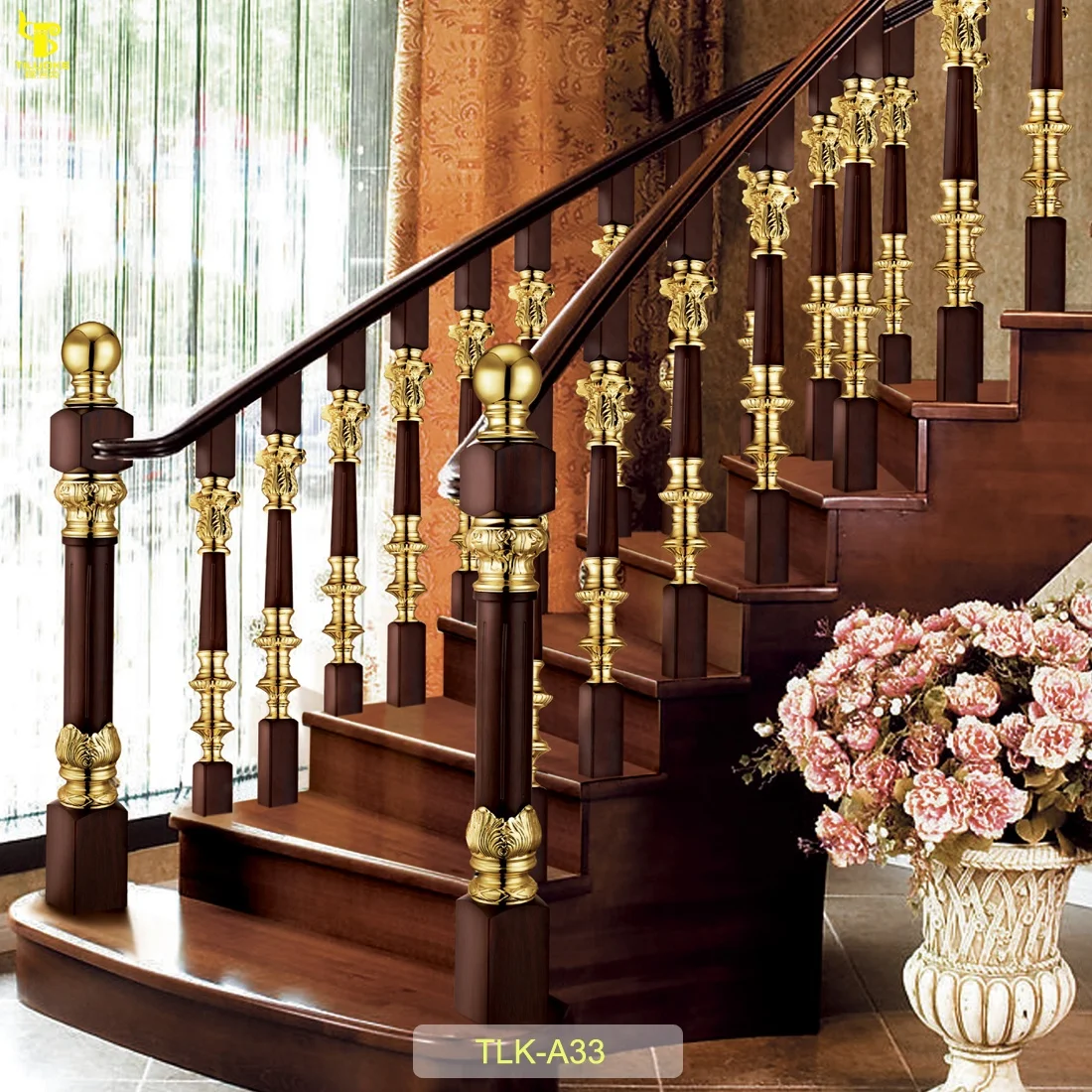 copper with wood stair handrail