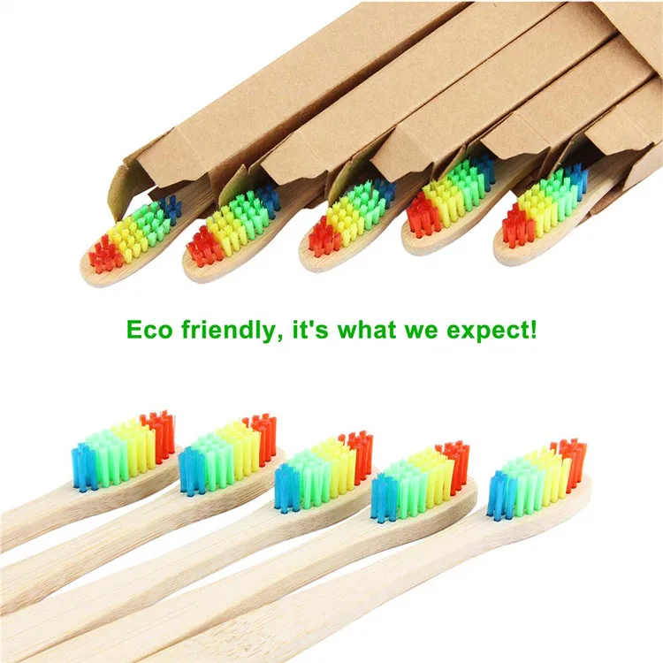 OEM Wholesale Custom Logo Private Label Eco Friendly Recyclable Biodegradable Rainbow Organic Bamboo Toothbrush With Case Box