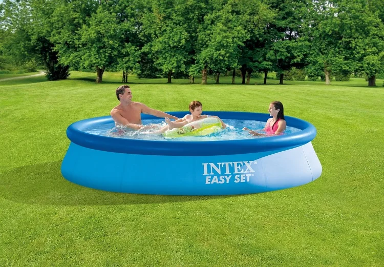 Intex 28130 12FT x 30IN Easy Set Durable Inflatable above Ground Family Swimming Pool for Kids