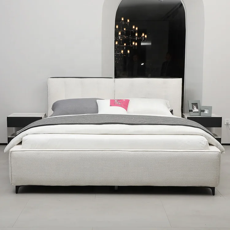 Customizable Multifunction Model Furniture Italian Faux Leather Sleigh Hotel Beds Wooden Luxury Design Leather Bed Set