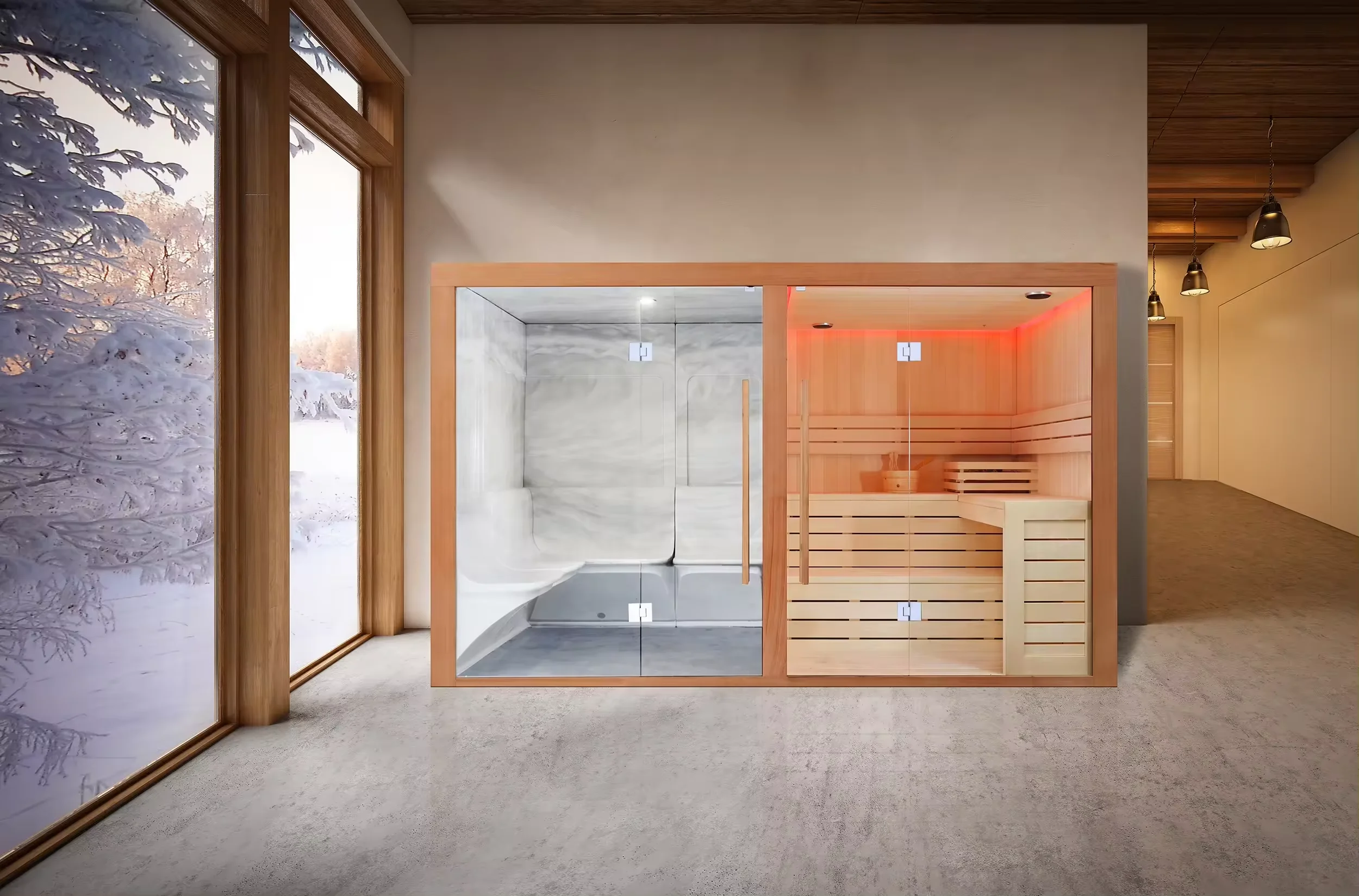 Luxury Bathroom Indoor Red Cedar 8 Person 2 in 1 Steam Sauna Room Dry Sauna